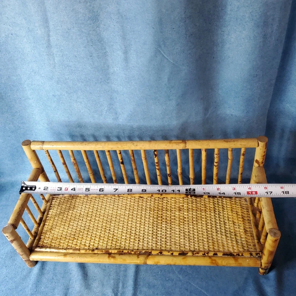 Vintage Tortoise Rattan Bamboo Bench Shelf Wall Hanging Display Rustic‎ Boho